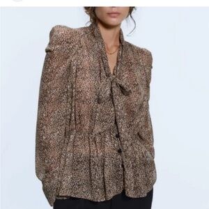 BNWT Brand New Zara Sheer Print Blouse Neck Tie